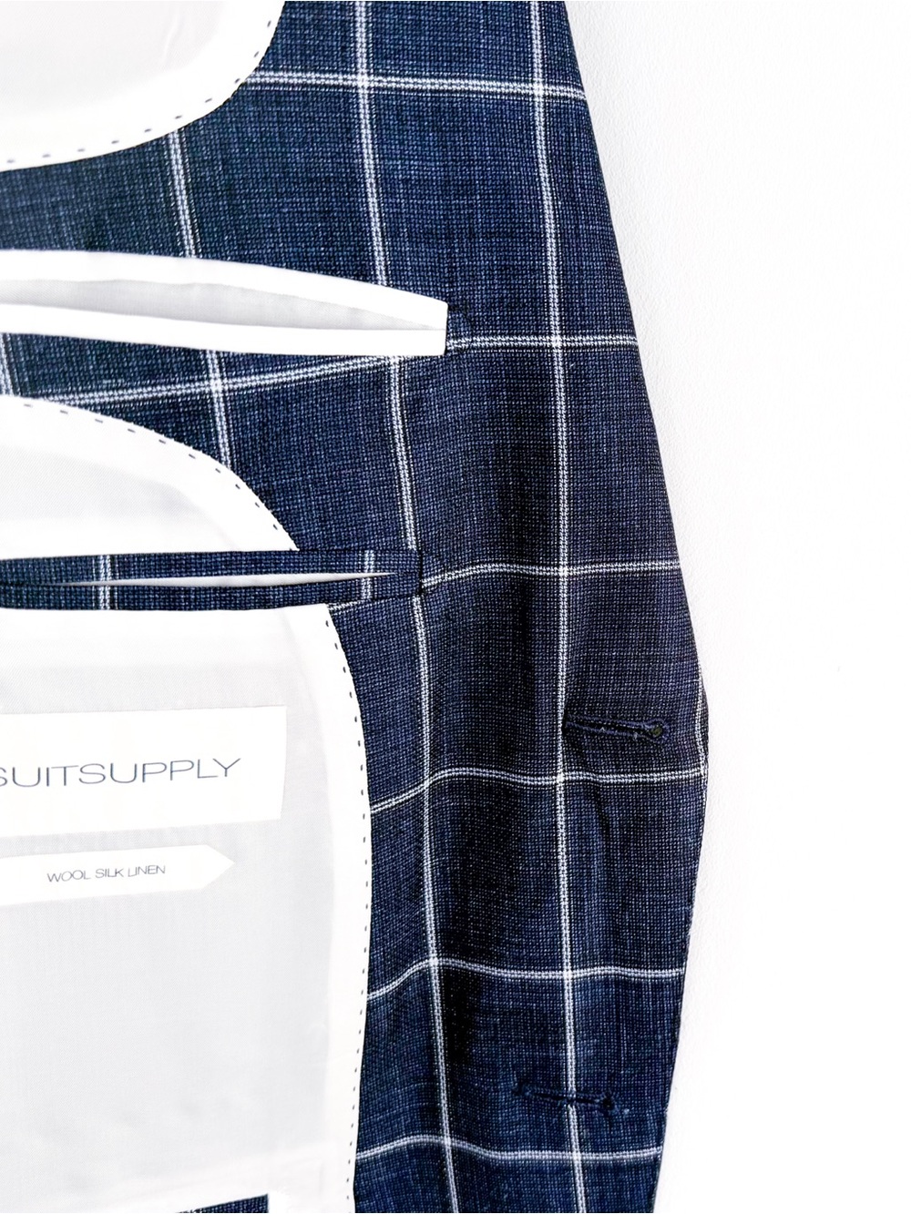 NEW Suitsupply Sienna Men's Blue Windowpane Suit Silk Wool Linen Blue White 40R - Picture 15 of 16